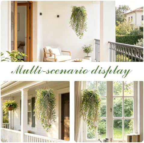 dallisten 4Pcs Fake Hanging Fern Plants for Outdoors, UV Resistant Artificial Ferns Greenery Vines Faux Trailing Plants for Indoor Wall Porch Wedding Boho Home Garden Decor(4PCS WhiteGreen Ferns) - Image 2
