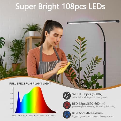 GYTF Super-Bright Plant Grow Light, 6000K 108LEDs Full Spectrum Plant Lamp with Timer 4/8/12Hrs & Height Extendable for Home Office Desktop Indoor Plants, 12V 3A High Power Output for Faster Growth - Image 2
