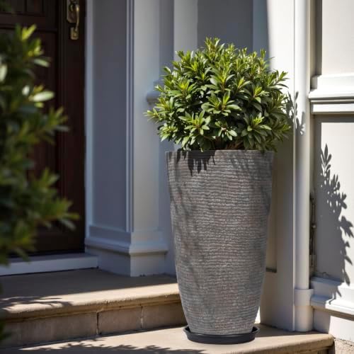QCQHDU 9 Gallon Tall Large planters for Outdoor/Indoor Plants of 12" Dia x 21" H (Colored Limestone, 21IN) - Image 7