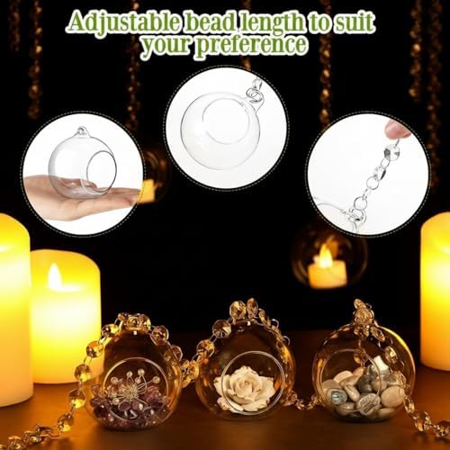 Glikceil Hanging Glass Tealight Holder with Crystal Garland, 34 Pcs, Clear - Image 5