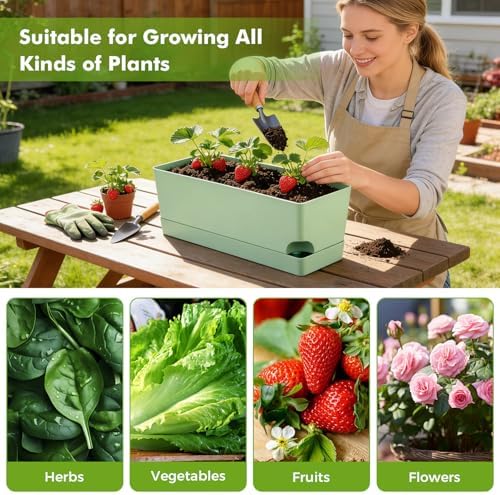 2 Pack Self Watering Pots for Indoor Plants 17 Inches Window Boxes Planters Rectangular Flower Pots Rectangle Herb Pots Large Plant Pots with Drainage Holes and Saucers Windowsill Planter, Green - Image 5