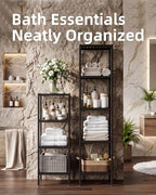 SMIBUY Bathroom Storage Shelf, 5-Tier Bamboo Rack Organizer, Multifunctional Shelving Unit for Living Room Bedroom Kitchen (Black) - Image 6