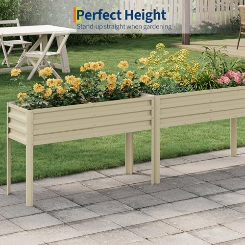 Garvee Galvanized Raised Garden Bed with Legs, 50×17×32 in Large Elevated Planter Box for Outdoor Plants, Sturdy Metal Raised Garden Beds for Vegetables, Flowers & Herbs, Backyard, Patio, Beige - Image 6