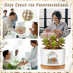 12 Pcs Paraprofessional Appreciation Gifts Succulent Planter Pots Ceramic Mini with Bamboo Trays Bulk for Teacher Assistant para Coworker Office Graduation Gifts, Plants Excluded - Image 4