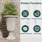 Tall Plastic Urn Planters and Pedestal - 24" Outdoor Planter Beige - Image 5