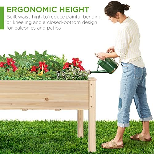 Best Choice Products 34x18x30in Raised Garden Bed, Elevated Wood Planter Box Stand for Kids, Backyard, Patio, Balcony w/Bed Liner, 150lb Capacity - Natural - Image 6