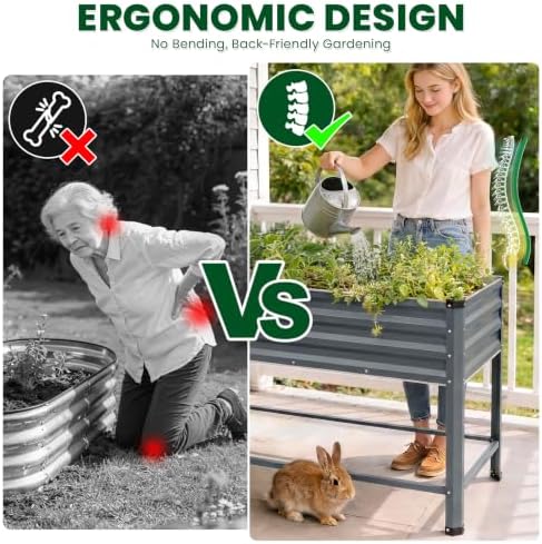 1MORE Raised Garden Bed with Leg,48×24×32in Elevated Planter Bed Grey,1Pcs - Image 2