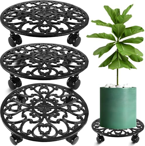3 Pack 14 In Rolling Plant Stand with Wheels Metal Plant Caddy with Wheels by Planterhoma