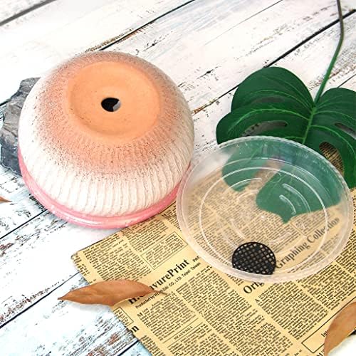 8 Inch Succulent Pot with Drainage and Saucer Glazed Terracotta Round Ceramic Succulent Planter Cactus Bonsai Plant Pot (Pink) - Image 3