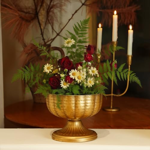 Retro Gold Vases for Centerpieces Set of 2 Brass Metal Vases for Flowers Decorative Pedestal Bowl for Table Centerpieces Floral Arrangments on Housewarming Wedding Party - Image 3