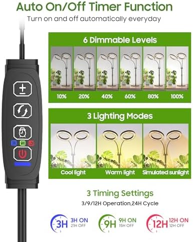 Grow Lights for Indoor Plants Full Spectrum, LED Plant Light with Metal Base, Plant Growing Lamps with Timer 3/9/12H, 3 Color Modes, 6 Brightness Levels, 23-30'' Adjustable Height - Image 4