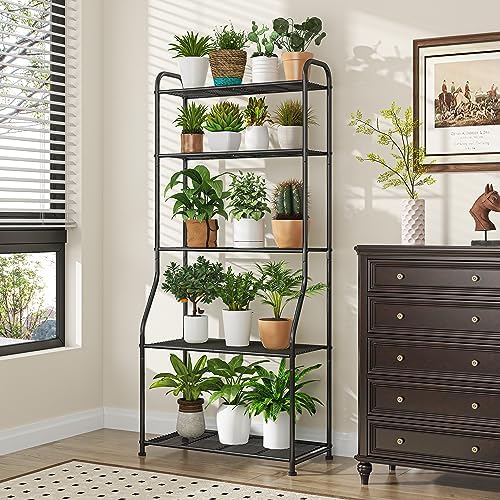 Simple Trending Plant Stand 5-Tier Plant Shelf for Indoor Outdoor, Waterproof Metal Tall Plant Stand for Living Room Bathroom Balcony Garden, Black - Image 2