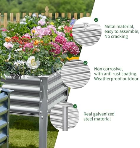 Land Guard Galvanized Raised Garden Bed with Legs, 96×24×32in Raised Garden Beds Outdoor with Drainage Holes, Planter Boxes Outdoor for Backyard, Patio, Balcony, 1200lb Capacity, Silver - Image 3