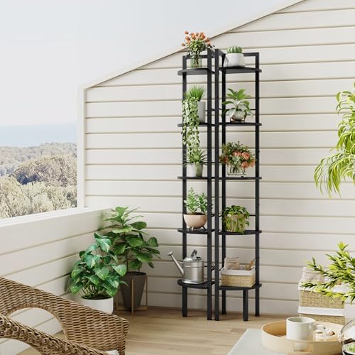 Tajsoon Small Corner Shelf Stand 5 Tier 60.5" with Metal Frame, Black - Image 7