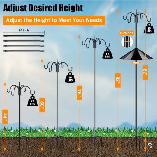 FEED GARDEN Heavy Duty Shepherds Hook Squirrel-Proof Bird Feeder Pole 92" Four Hooks 5-Prong Base & 19" Baffle for Outdoor Feeders & Plants - Image 3