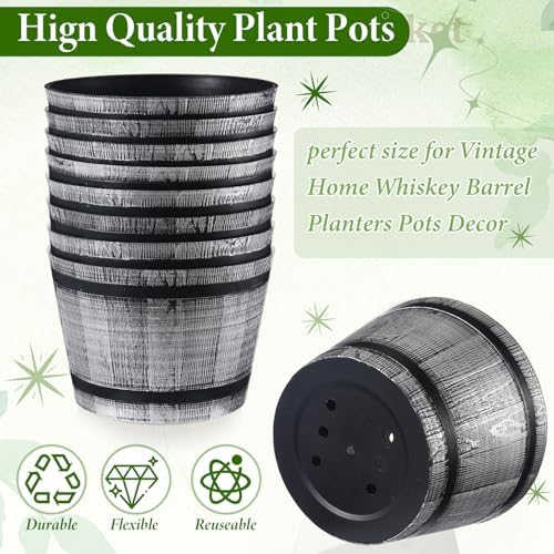 8 Pcs 8 Pcs Whiskey Barrel Planters with Drainage Holes, Silver - Image 3