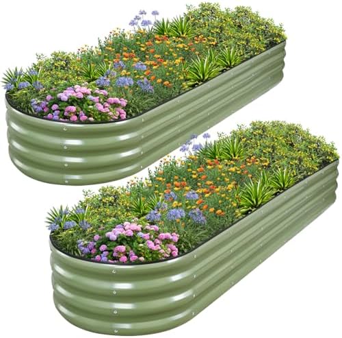 1MORE Galvanized Raised Garden Bed Outdoor,Planter Bed 8x2x1ft,Green,2-Pk by 1MORE