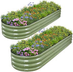 1MORE Galvanized Raised Garden Bed Outdoor,Planter Bed 8x2x1ft,Green,2-Pk by 1MORE