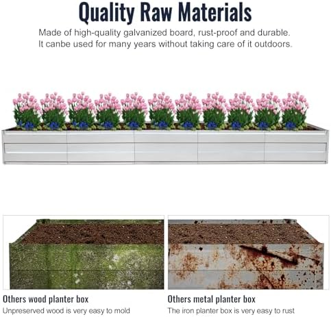 Metal Raised Garden Bed Kit Galvanized Raised Garden Beds Outdoor for Vegetables Gardening Flowers Deep Root Planter Raised Beds,13.5 * 3 * 1 FT,Silver - Image 6