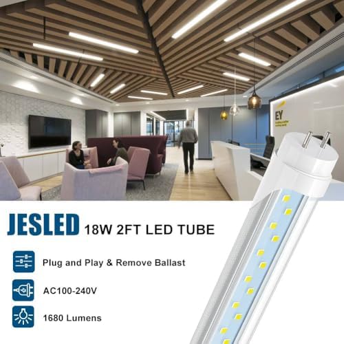 JESLED 2FT T8 LED Tube Light, 6000K Cool Bright White, 4 Pack - Image 4