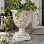 16.5 Inch Tall Antique White Urn Planter with Drainage, Vintage Rustic Outdoor Flower Pot, Pedestal Floor Planter for Patio, Front Porch, Garden, Entryway and Indoor Decor by Shlinnuo