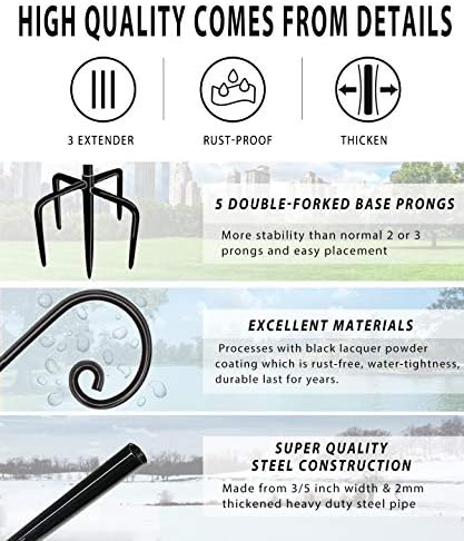 Artigarden Outdoor Shepherd Hooks 108 inch Tall for Bird Feeder (2 Packs), Adjustable Metal Garden Poles for Hanging Plants Solar Light Lantern, Bright Black - Image 3