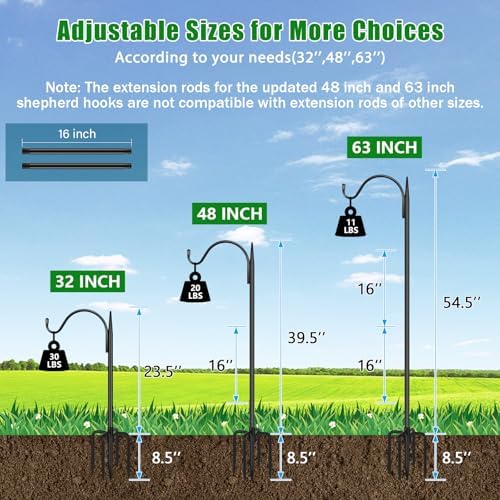 FEED GARDEN Bird Feeder Pole, 60 Inch Shepherds Hooks for Outdoor with 5 Prong Base, Adjustable Heavy Duty Shepherds Hook for Plant Baskets, Hummingbird Feeder, Wedding Decor, Lanterns,2 Pack - Image 2