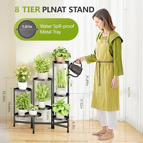Cawukege 8 Tier Plant Stand Indoor, Tiered Plant Stand Outdoor for Multiple Plants, Corner Plant Shelf for Patio Balcony Porch Garden Living Room House, Black - Image 3