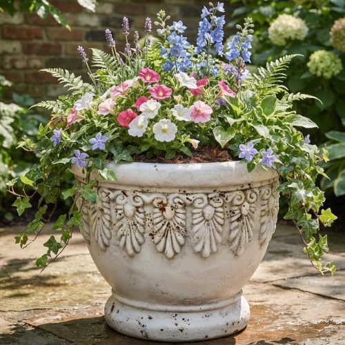 KEIKI MGO Urn Planters Outdoor, Large Garden Pots for Flowers Plants, White by KEIKI