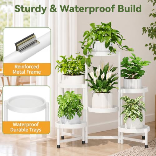 LASZOLA Plant Stand Indoor Outdoor with Large 10 Inch Plastic Tray, White - Image 7