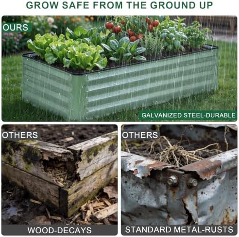 2 Pack 4x2x1 Ft Galvanized Raised Garden Bed, Green - Image 3