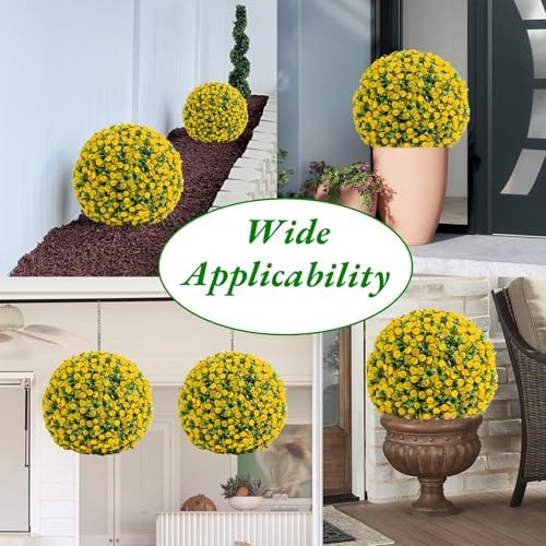 15.7 Inch Artificial Hanging Topiary Balls Set of 2, Faux Flower Balls for Garden Patio Wedding Valentine's Day Decor, Outdoor Indoor Hanging Decorations for Porch Front Door Party, Yellow - Image 6