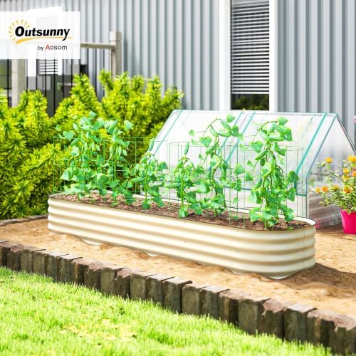 Outsunny 8' x 2' x 1' Galvanized Raised Garden Bed Kit, Cream - Image 2