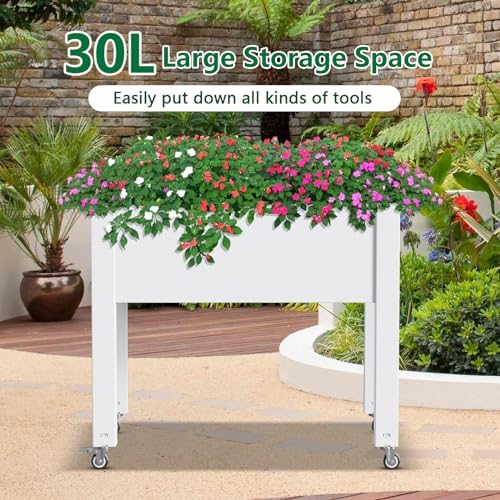 Vixzen Mobile Raised Garden Bed with Wheels, Self-Watering System,Outdoor Resin Planter Box for Vegetables, Flowers, Herbs on Patio, Balcony, Yard(Ashen, 30.04 * 17.72 * 28.9) - Image 5