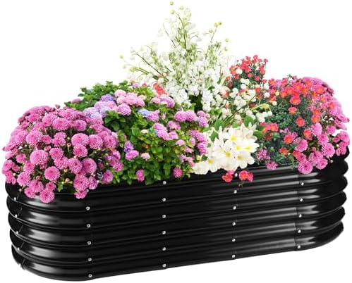 TBMLC Oval Black Galvanized Planter Box, Metal Raised Garden Bed 5X2X1.4 FT by TBMLC