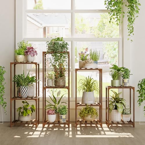 Bamworld Plant Stands Indoor 4 Sets Plant Shelves Outdoor by Bamworld