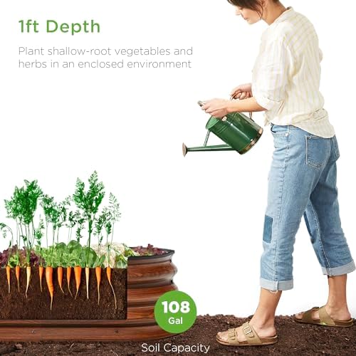 Best Choice Products 8x2x1ft Outdoor Metal Raised Garden Bed, Oval Deep Root Planter Box for Vegetables, Flowers, Herbs, and Succulents w/ 108 Gallon Capacity - Wood Grain - Image 2