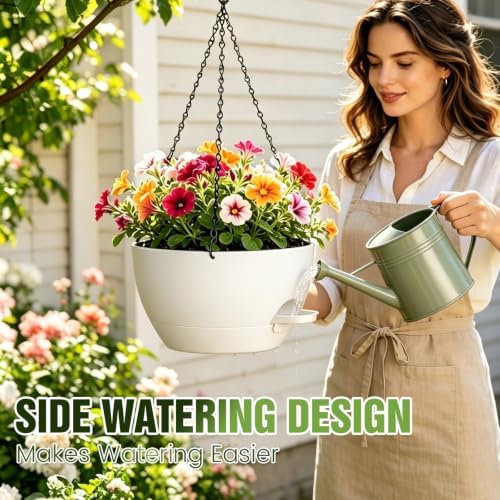 12 Inch Large Self Watering Hanging Planters 2 Pack with Saucers - Image 5