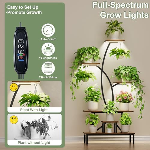 JUSTOGO Plant Stand Indoor with Grow Lights - Tall Indoor Plant Shelf - Image 3