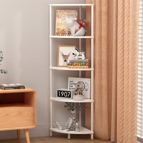 5 Tier Corner Shelf Stand, 44.1", Marble White by Greatseas