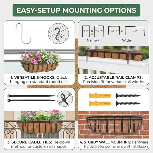 2 Pack 24" Railing Planter Window Box with Coco Fiber Liner Horse Trough Planter The Railing Planters Boxes for Deck Porch Fence Outdoor - Image 7