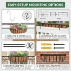 2 Pack 24" Railing Planter Window Box with Coco Fiber Liner Horse Trough Planter The Railing Planters Boxes for Deck Porch Fence Outdoor - Image 7
