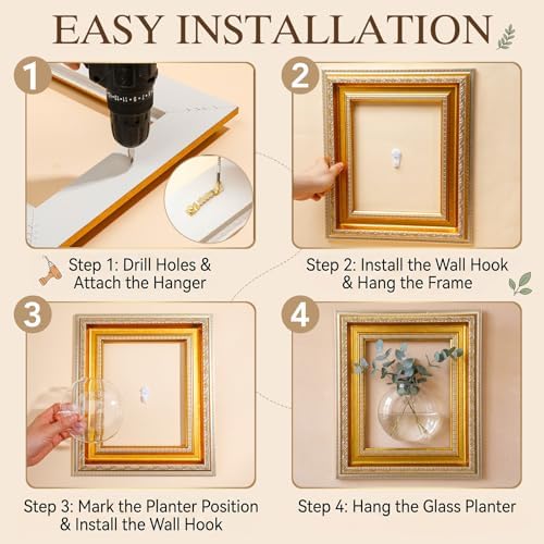 Kathfly 4 Sets Glass Wall Vase Planters with Vintage Picture Frame, Farmhouse Wall Propagation Planter Station Glass Vases for Hydroponics Plants Indoor Home Office Living Room Gallery Decor Gift - Image 4