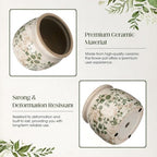 7.7" Large Ceramic Plant Pot Beige Green Jasmine Vine Crackle Glaze Rustic Flowers Pot Decorative Planter with Drainage for Indoor Outdoor Plants Home Kitchen Office Decor Gift - Image 3