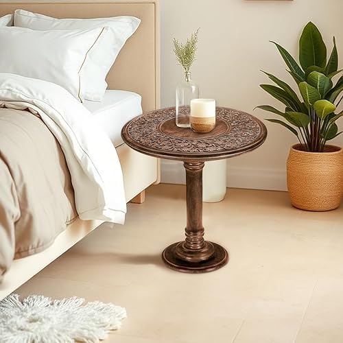 Mango Wood Round End Table, Burnt Finish, 18x22 - Image 4