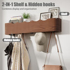 Coat Rack Wall Mount with Shelf 8 Hidden Hooks Modern Wooden Key Holder Entryway Organizer for Hallway Bedroom Bathroom Home Decor Storage for Hanging Coats Hats Bags Towels, Wave-Shape Black - Image 2