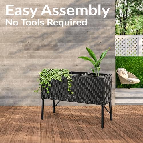 Sunnydaze 3-Section Wicker Raised Planter Box, 30.75" W x 11.75" D x 22" H - Image 3