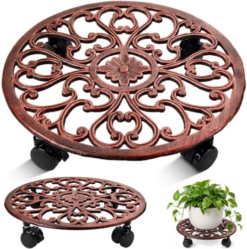 1 Pack 14 In Rolling Plant Stand with Wheels Metal Plant Caddy with Wheels by Planterhoma