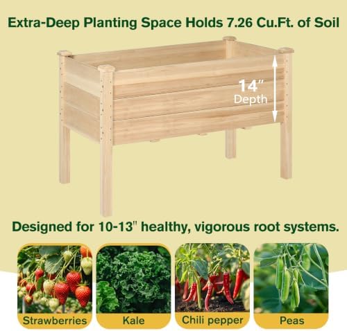 MUPATER 4x2FT Cedar Raised Garden Bed, 14in Deep Elevated Planter Box - Image 7