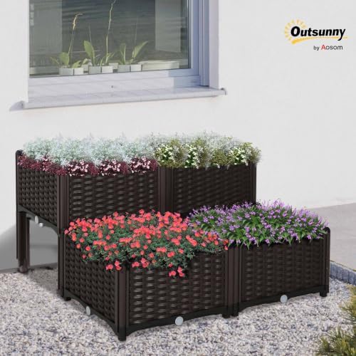 Outsunny 4 Piece Raised Garden Bed with Legs Planter Box Raised Bed, Brown - Image 2